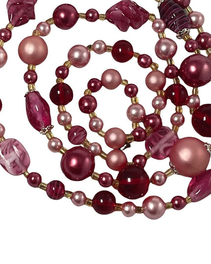 Vintage 1960s Italian murano pink glass bead & faux pearl necklace 34”