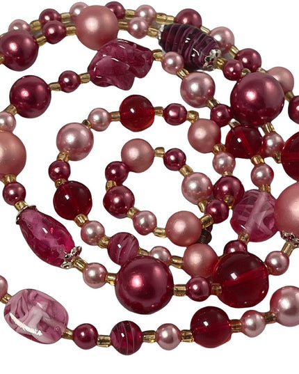 Vintage 1960s Italian murano pink glass bead & faux pearl necklace 34”