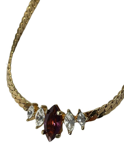 Vintage 1980s C DIOR Purple crystal choker gold finish necklace