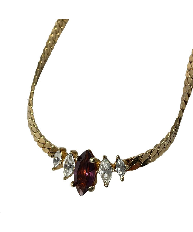 Vintage 1980s C DIOR Purple crystal choker gold finish necklace