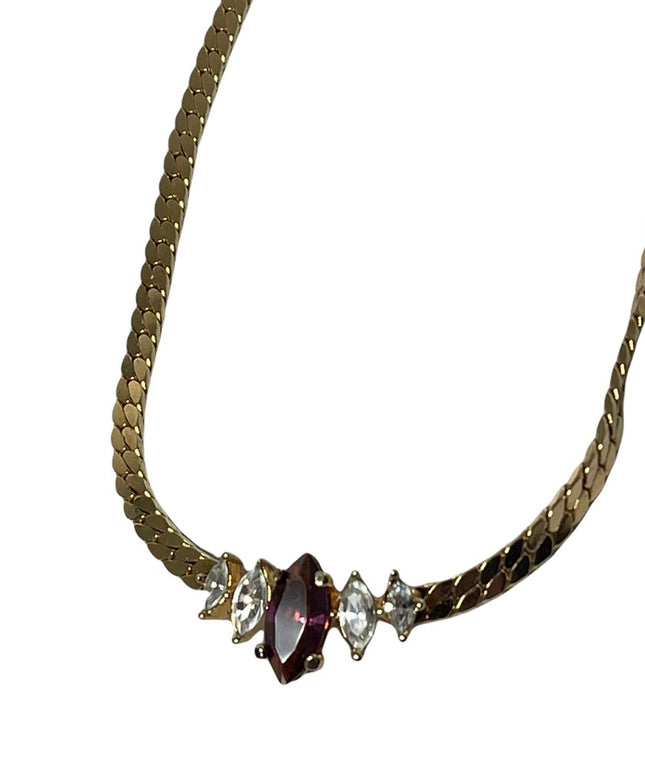 Vintage 1980s C DIOR Purple crystal choker gold finish necklace