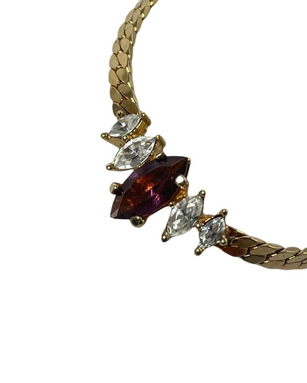 Vintage 1980s C DIOR Purple crystal choker gold finish necklace