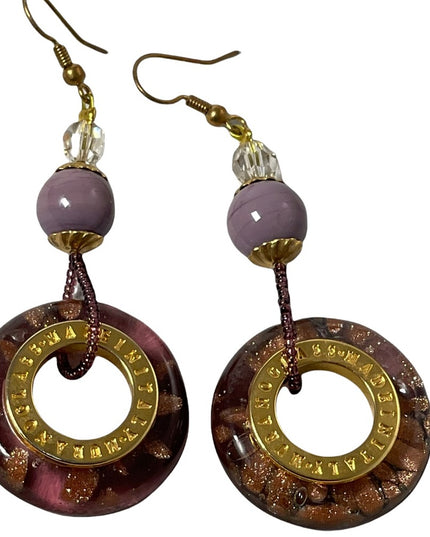 LG Murano glass Italy Italian Dangle earrings gold purple glass