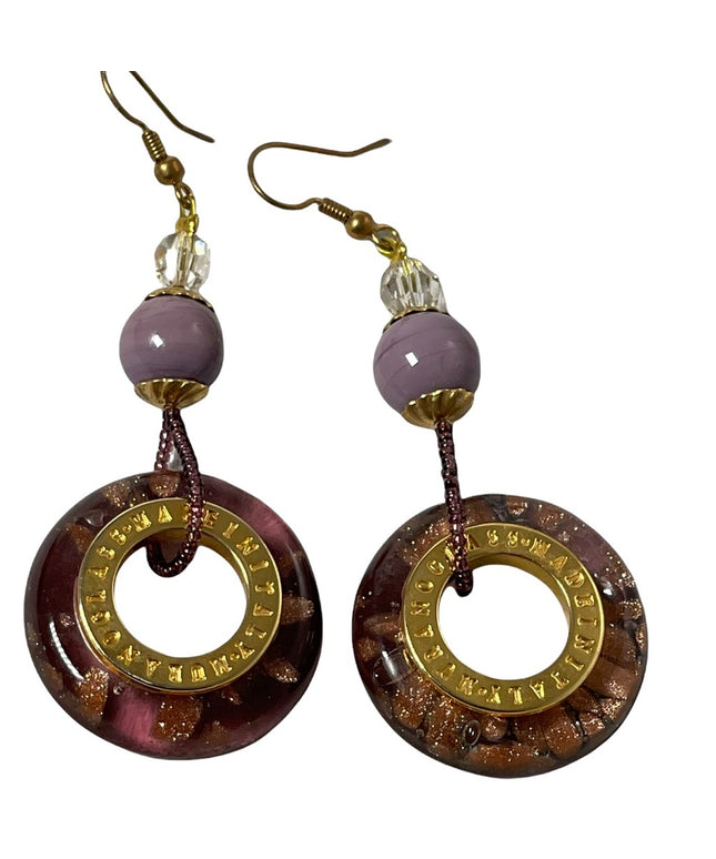 LG Murano glass Italy Italian Dangle earrings gold purple glass