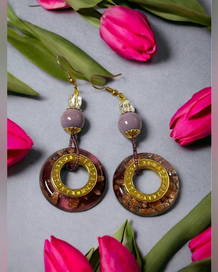 LG Murano glass Italy Italian Dangle earrings gold purple glass
