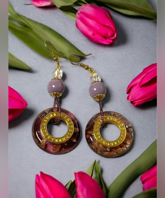 LG Murano glass Italy Italian Dangle earrings gold purple glass