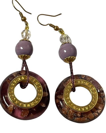 LG Murano glass Italy Italian Dangle earrings gold purple glass