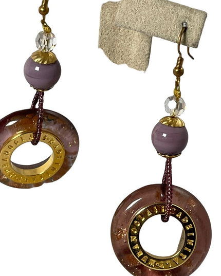 LG Murano glass Italy Italian Dangle earrings gold purple glass