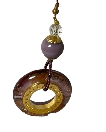 LG Murano glass Italy Italian Dangle earrings gold purple glass