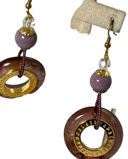 LG Murano glass Italy Italian Dangle earrings gold purple glass