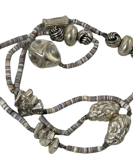 - Vintage Sandra David silver & shell fancy necklace 32”