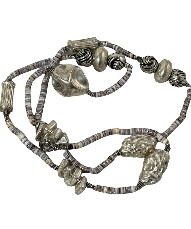 - Vintage Sandra David silver & shell fancy necklace 32”