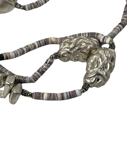 - Vintage Sandra David silver & shell fancy necklace 32”