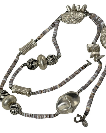 - Vintage Sandra David silver & shell fancy necklace 32”