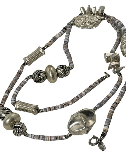 - Vintage Sandra David silver & shell fancy necklace 32”