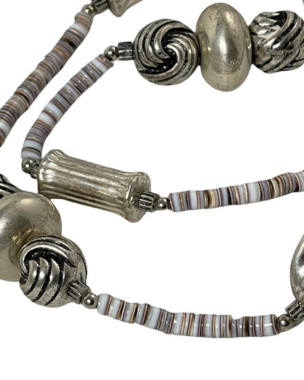 - Vintage Sandra David silver & shell fancy necklace 32”
