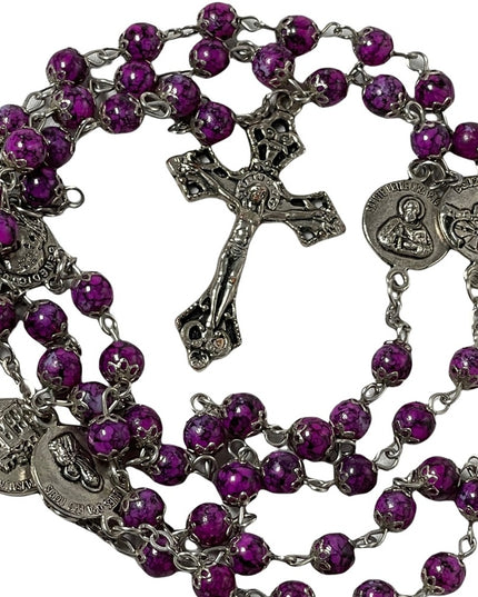 - Vintage purple glass bead silver rosary catholic