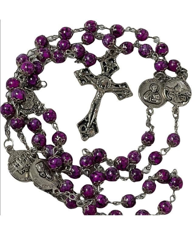 - Vintage purple glass bead silver rosary catholic