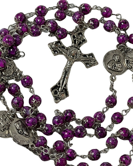 - Vintage purple glass bead silver rosary catholic