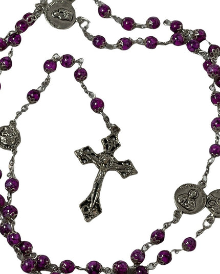 - Vintage purple glass bead silver rosary catholic