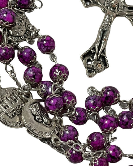 - Vintage purple glass bead silver rosary catholic