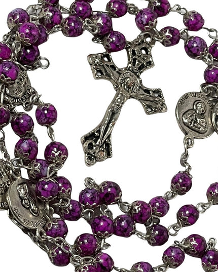 - Vintage purple glass bead silver rosary catholic