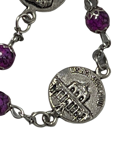 - Vintage purple glass bead silver rosary catholic