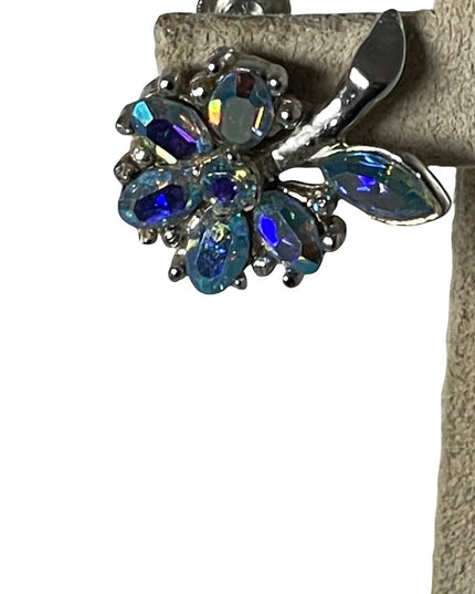 Vintage Blue AB crystal Avon flower screw back earrings