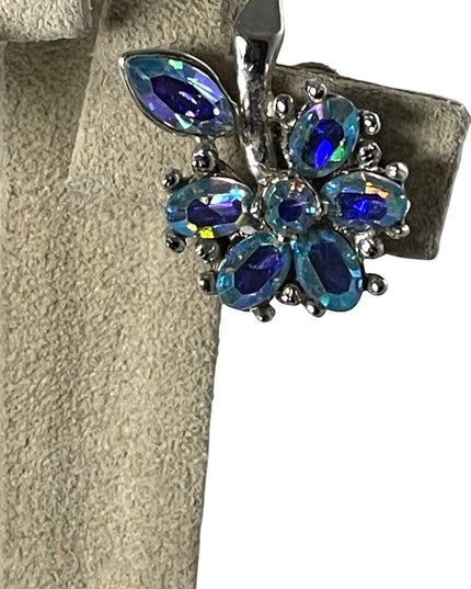 Vintage Blue AB crystal Avon flower screw back earrings