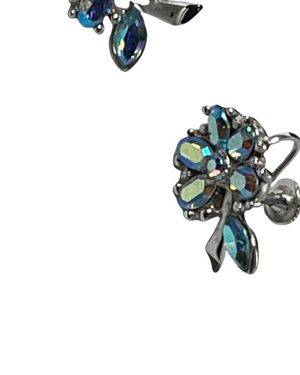 Vintage Blue AB crystal Avon flower screw back earrings