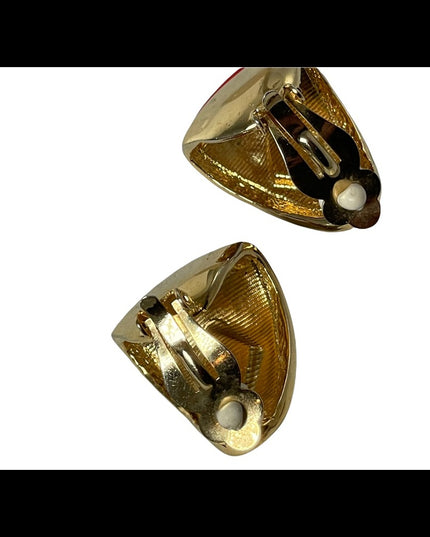Vintage  1980s Crystal rhinestone red enamel clip on earrings