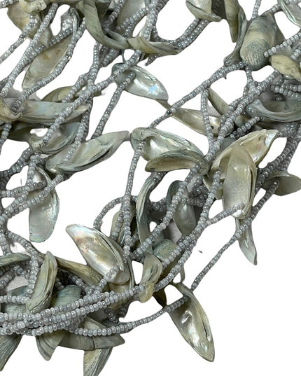 - Vintage 4 strand shell & seed bead necklace 28”