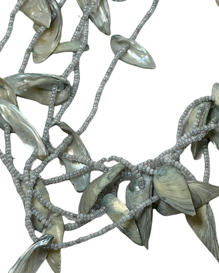 - Vintage 4 strand shell & seed bead necklace 28”