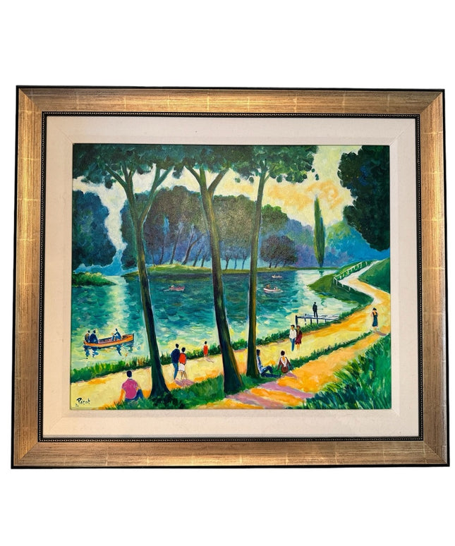 - Jean Claude Picot Signed gallery canvas Oil  painting Canotage Sur Le La…