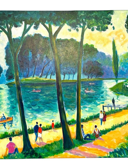 - Jean Claude Picot Signed gallery canvas Oil  painting Canotage Sur Le La…