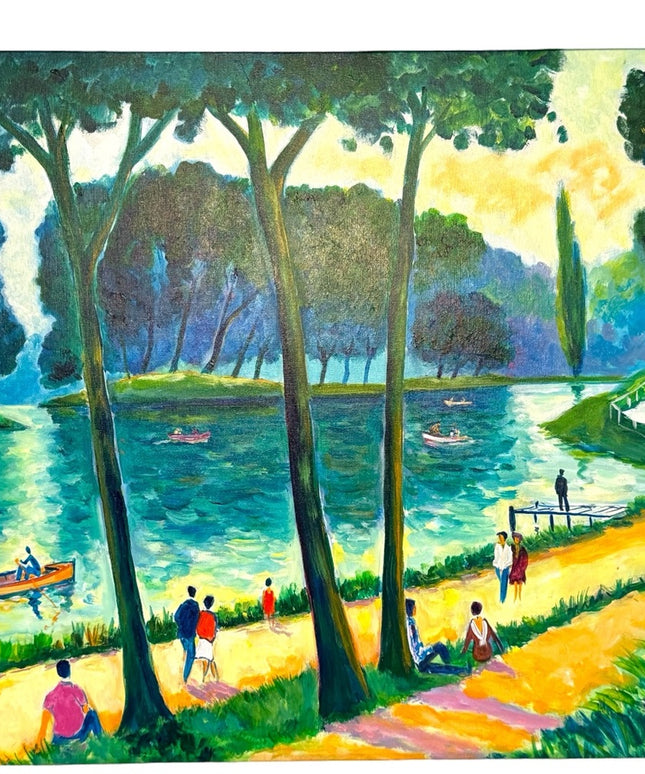 - Jean Claude Picot Signed gallery canvas Oil  painting Canotage Sur Le La…