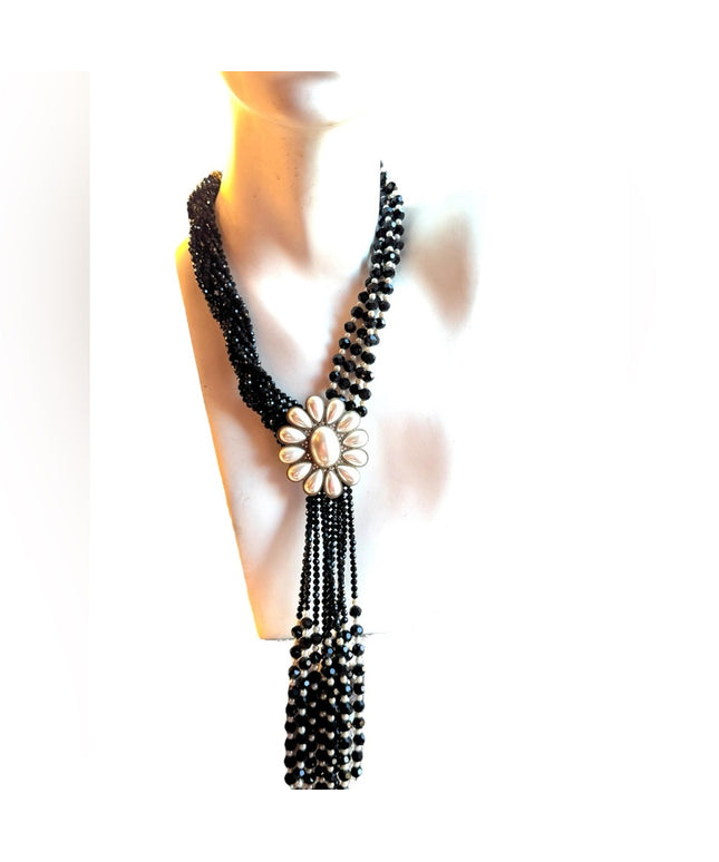 Lovely black crystal faux pearl large Heidi Daus statement piece