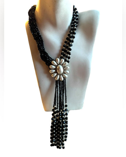 Lovely black crystal faux pearl large Heidi Daus statement piece