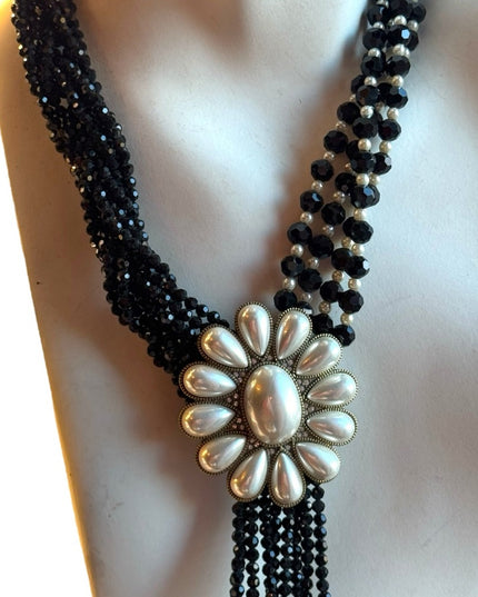 Lovely black crystal faux pearl large Heidi Daus statement piece