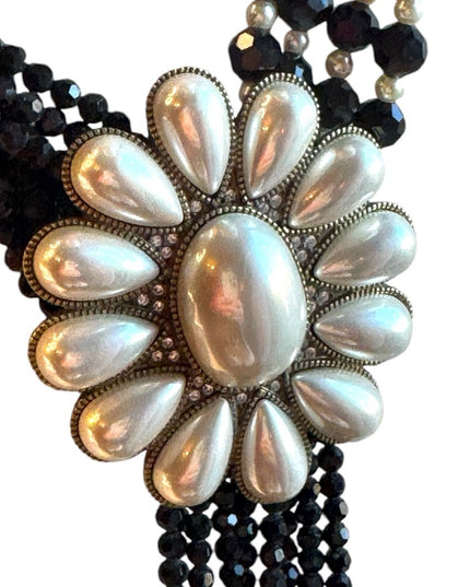 Lovely black crystal faux pearl large Heidi Daus statement piece