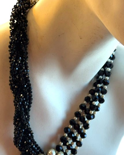 Lovely black crystal faux pearl large Heidi Daus statement piece