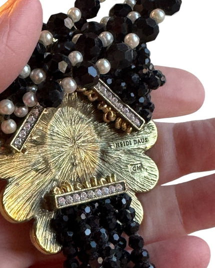 Lovely black crystal faux pearl large Heidi Daus statement piece