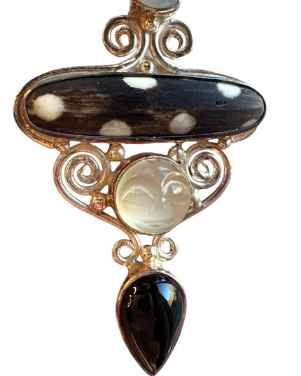 Vintage sterling silver 925 SAJEN goddess moonstone onyx pendantt brooch
