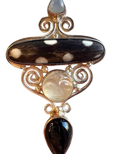 Vintage sterling silver 925 SAJEN goddess moonstone onyx pendantt brooch