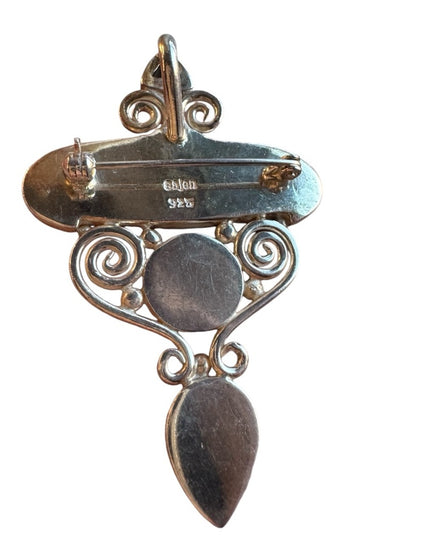 Vintage sterling silver 925 SAJEN goddess moonstone onyx pendantt brooch