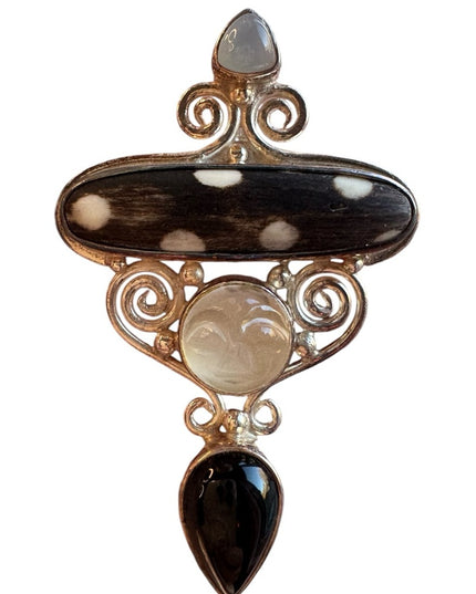 Vintage sterling silver 925 SAJEN goddess moonstone onyx pendantt brooch