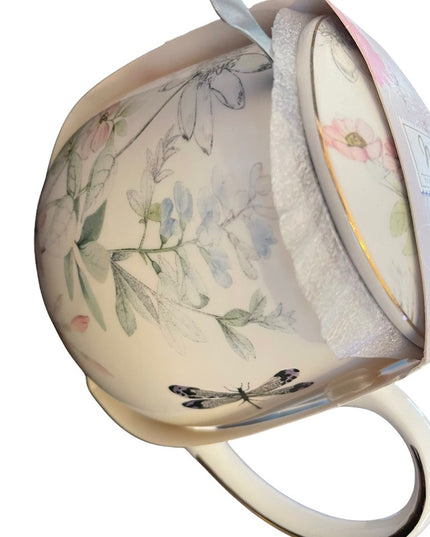 - 💐MIMI Bone China FINE PORCELAIN  Dragonfly garden TEA MUG SET