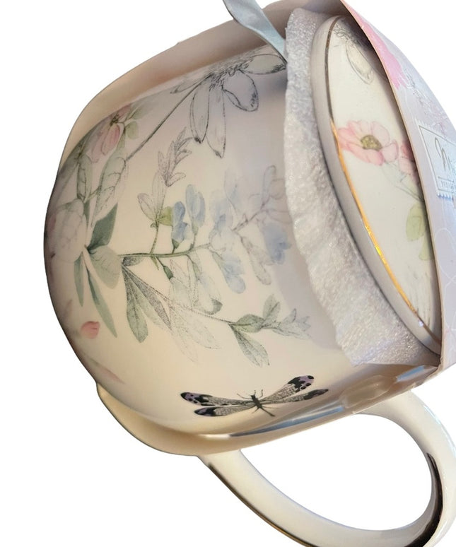 - 💐MIMI Bone China FINE PORCELAIN  Dragonfly garden TEA MUG SET