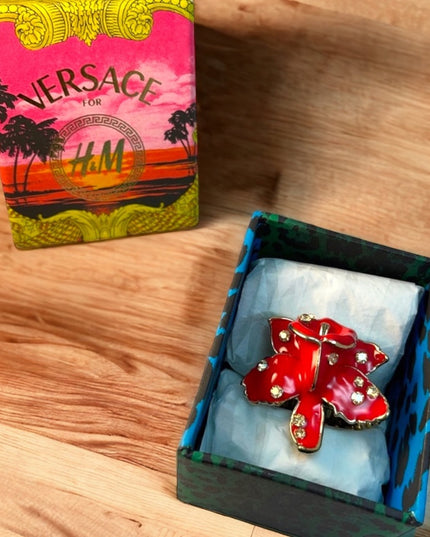 - Versace For H&M Red flower ring in BOX SZ LG Hibiscus 🌺