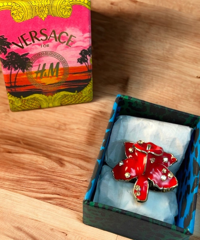 - Versace For H&M Red flower ring in BOX SZ LG Hibiscus 🌺